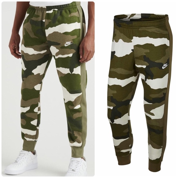 nike club cuffed joggers in camo print